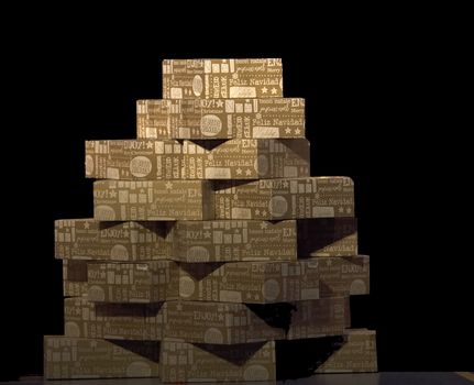 stack of boxes with Christmas package or presents