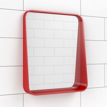 Red mirror in the bathroom, 3D illustration