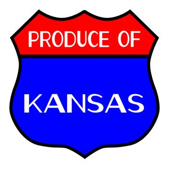 Route 66 style traffic sign with the legend Produce Of Kansas