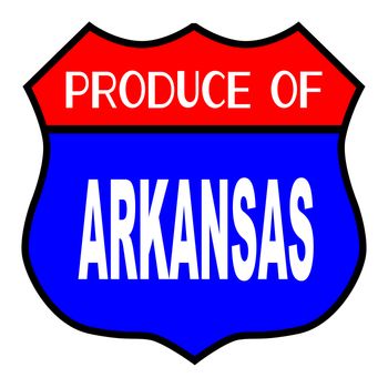 Route 66 style traffic sign with the legend Produce Of Arkansas