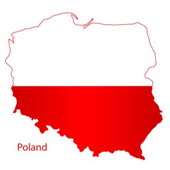 Silhouette map of Poland with flag on a white background