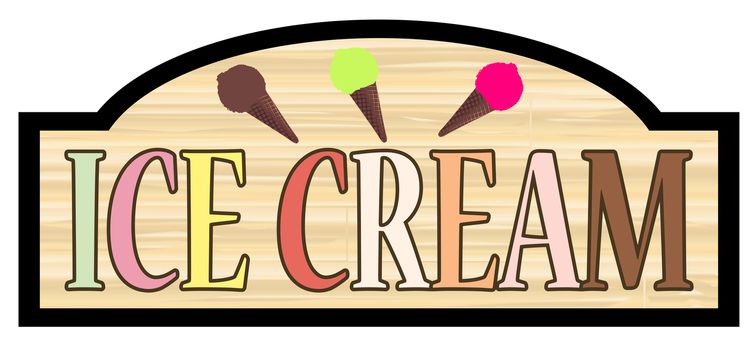 Ice Cream stylish wooden store sign over a white background