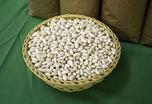 White beans in a market, organic harvest legumes
