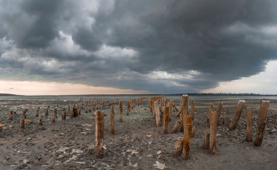 Storm clouds over the Kuyalnik Salty drying estuary in Odessa, Ukraine