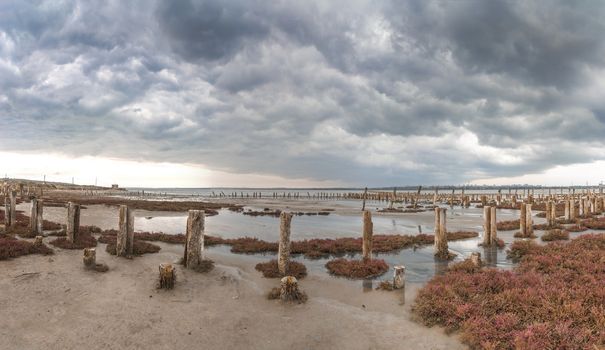 Storm clouds over the Kuyalnik Salty drying estuary in Odessa, Ukraine