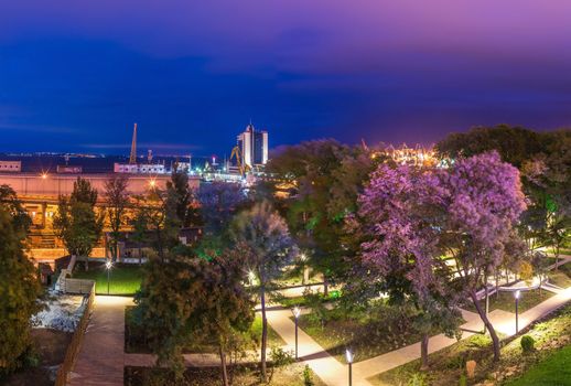 Odessa, Ukraine - 09.29.2018. Panorama view of the Greek park restored this summer in Odessa, Ukraine, in the evening