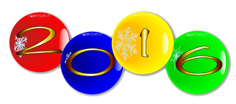Four christmas decorative balls with the date 2016