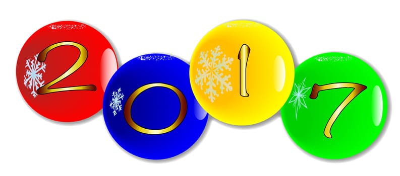 Four christmas decorative balls with the date 2017