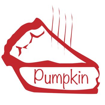 Cartoon depiction of a hot pumpkin pie over a white background