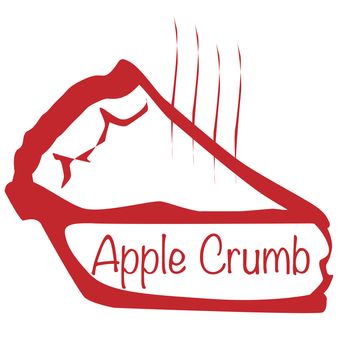 Cartoon depiction of a hot Apple Crumb pie over a white background