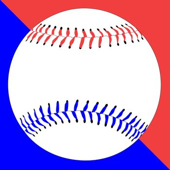 White baseball over a red and blue background