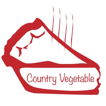 Cartoon depiction of a hot Country Vegetable pie slice over a white background