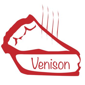 Cartoon depiction of a hot venison pie slice over a white background