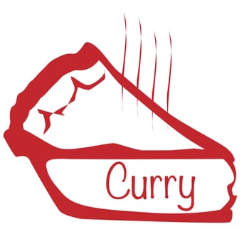 Cartoon depiction of a hot curry pie slice over a white background