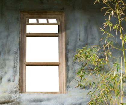 old wooden framework in a stone wall isolated on white, empty space to drop what you want