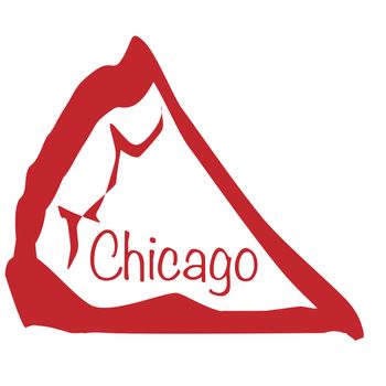 Cartoon depiction of a Chicago pizza slice over a white background
