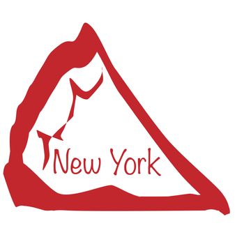 Cartoon depiction of a New York pizza slice over a white background