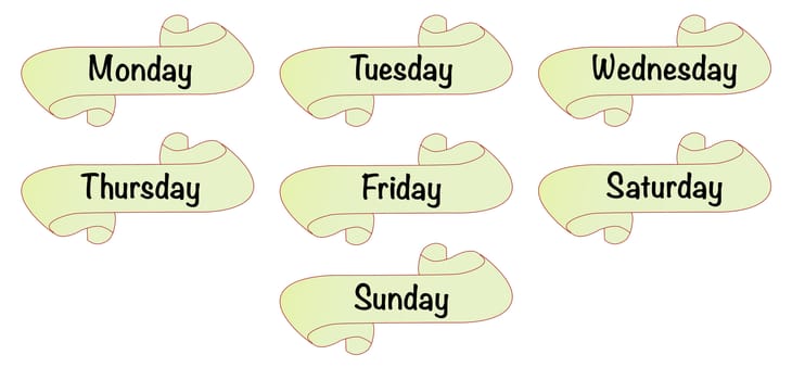 The days of the week on a scroll