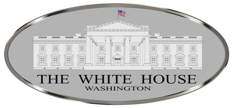 Depiction of the White House home to the United States President over a white background