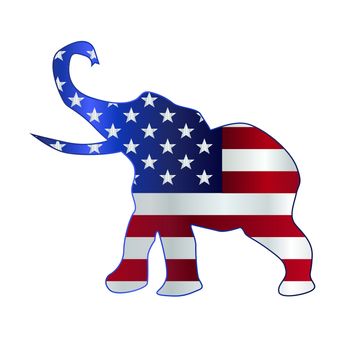 The United States of American Republican party elephant flag over a white background