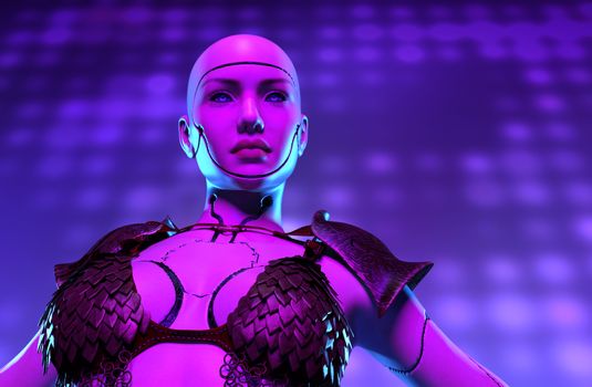 Imaginary female robot warrior - 3D rendering