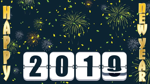 2019 New years Countdown clock changing numeral with festive background andtype