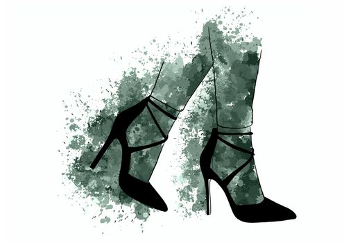 girls in high heels. Fashion illustration. Female legs in shoes. Trendy picture in vogue style. Fashionable women. Stylish ladies.