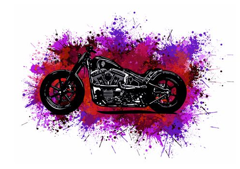 illustration watercolor colorful motorcycle chopper