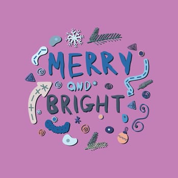 Merry and Bright hand lettering. Christmas Typography and Elements