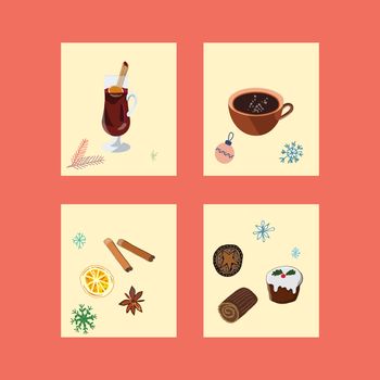 Winter desserts illustration for card, banner, template, web.