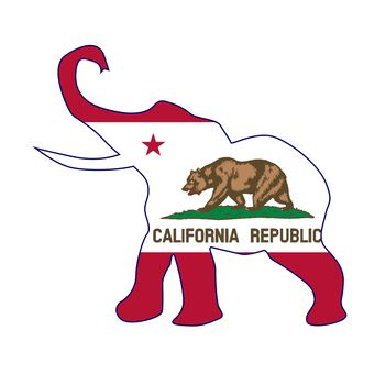 The California Republican elephant flag over a white background