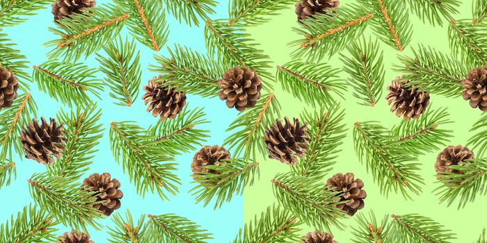 Fir tree branches seamless pattern, pine branch, Christmas conifer background, New Year winter pattern