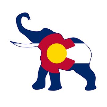 The Colorado Republican elephant flag over a white background