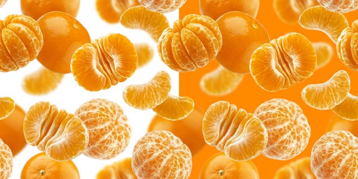 Mandarine seamless pattern, tangerine, clementine isolated on white background with clipping path. Collection