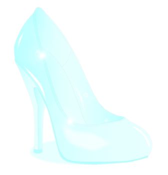 A glass see through stiletto heel shoe isolated on a white background