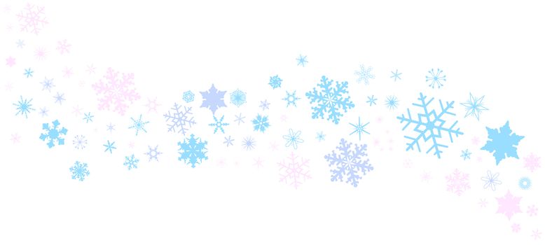 A banner of snowflakes in pastel over a white background