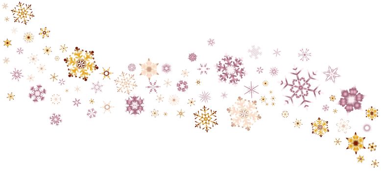 A banner of snowflakes in pastel over a white background