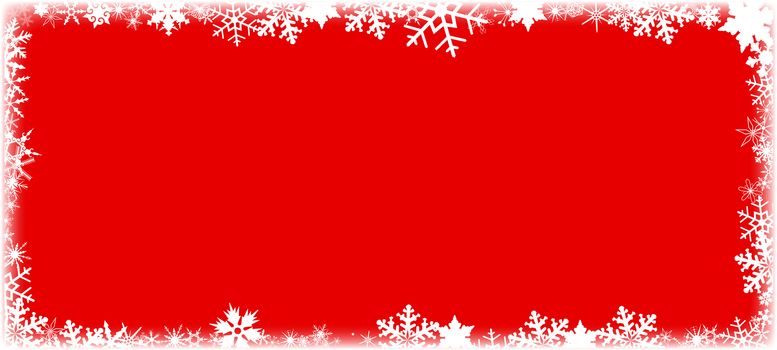 A Border of snowflakes in white over a red background