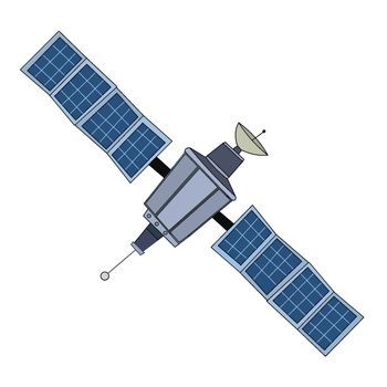 A large outer space satelite with cells over a white background