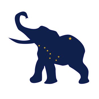 The Alaska Republican elephant flag over a white background