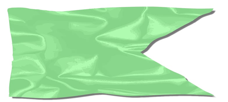 A gren silk flag with a V cutout over a white background
