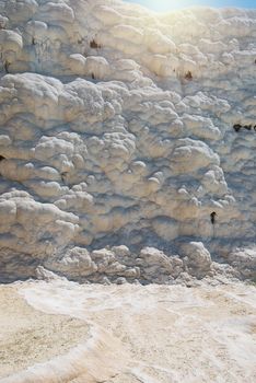 Panoramic view of Pammukale near modern city Denizli, Turkey. One of famous tourists place in Turkey.