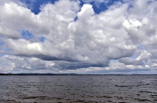 evening lake in cloudy weather, South Ural, Uvildy