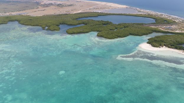 sea beach coast Bonaire island Caribbean sea aerial drone top view