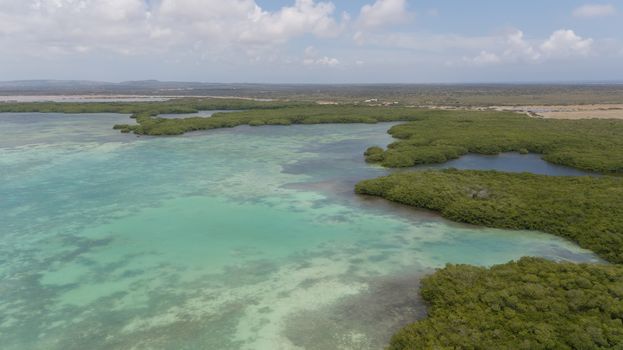 sea beach coast Bonaire island Caribbean sea aerial drone top view