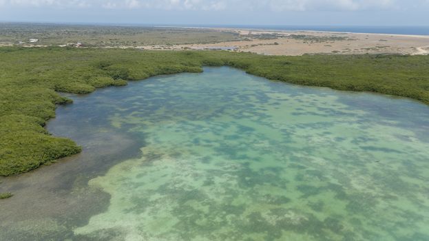 sea beach coast Bonaire island Caribbean sea aerial drone top view