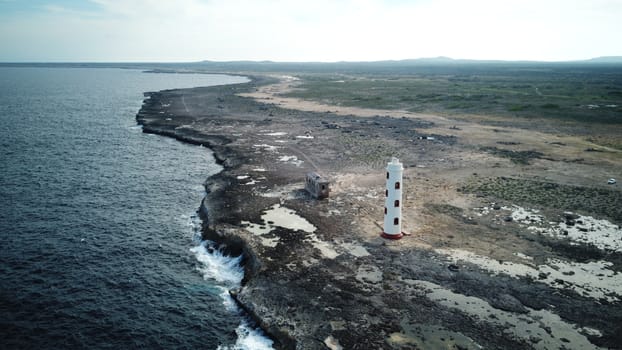 Lighthouse sea beach coast Bonaire island Caribbean sea aerial drone top view