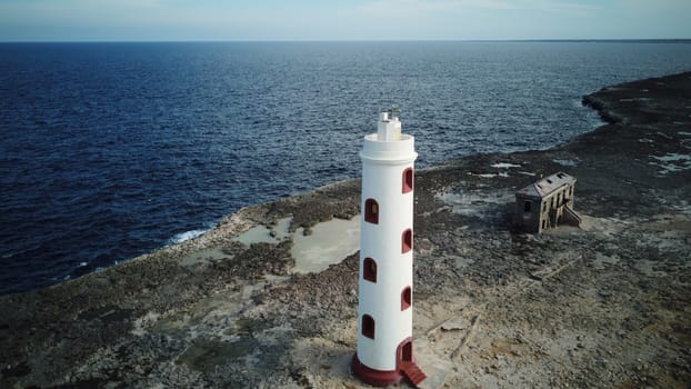 Lighthouse sea beach coast Bonaire island Caribbean sea aerial drone top view