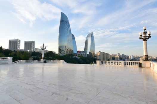 Baku.Azerbaijan.Views from the observation deck.Flame Tower.Funicular.