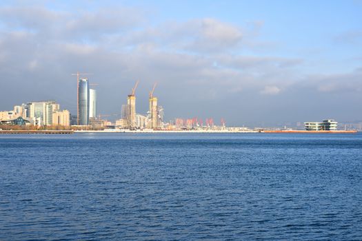 The coastal park in Baku is located on the shore of the Casdian Sea.